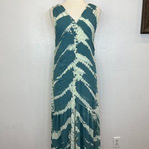 Young Fabulous & Broke Teal & White Tie-dye Button Front Maxi Dress Size S